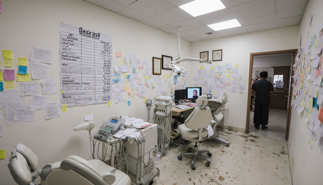 Busy dental office in Dubai with cluttered reception and equipment. Busy dental office in Dubai with cluttered reception and equipment.